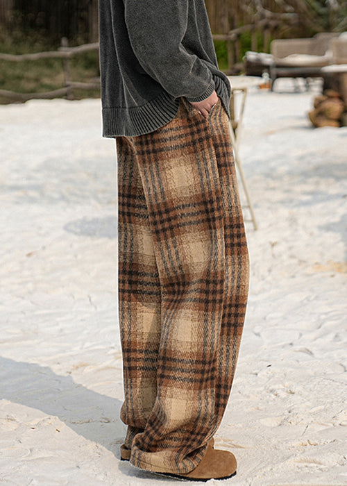 New Black Plaid Pockets Warm Fleece Pants Winter