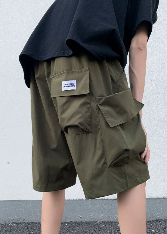 New Black Pockets Elastic Waist Cotton Shorts Summer