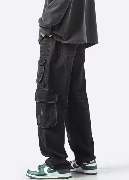 New Black Pockets High Waist Denim Pants Spring