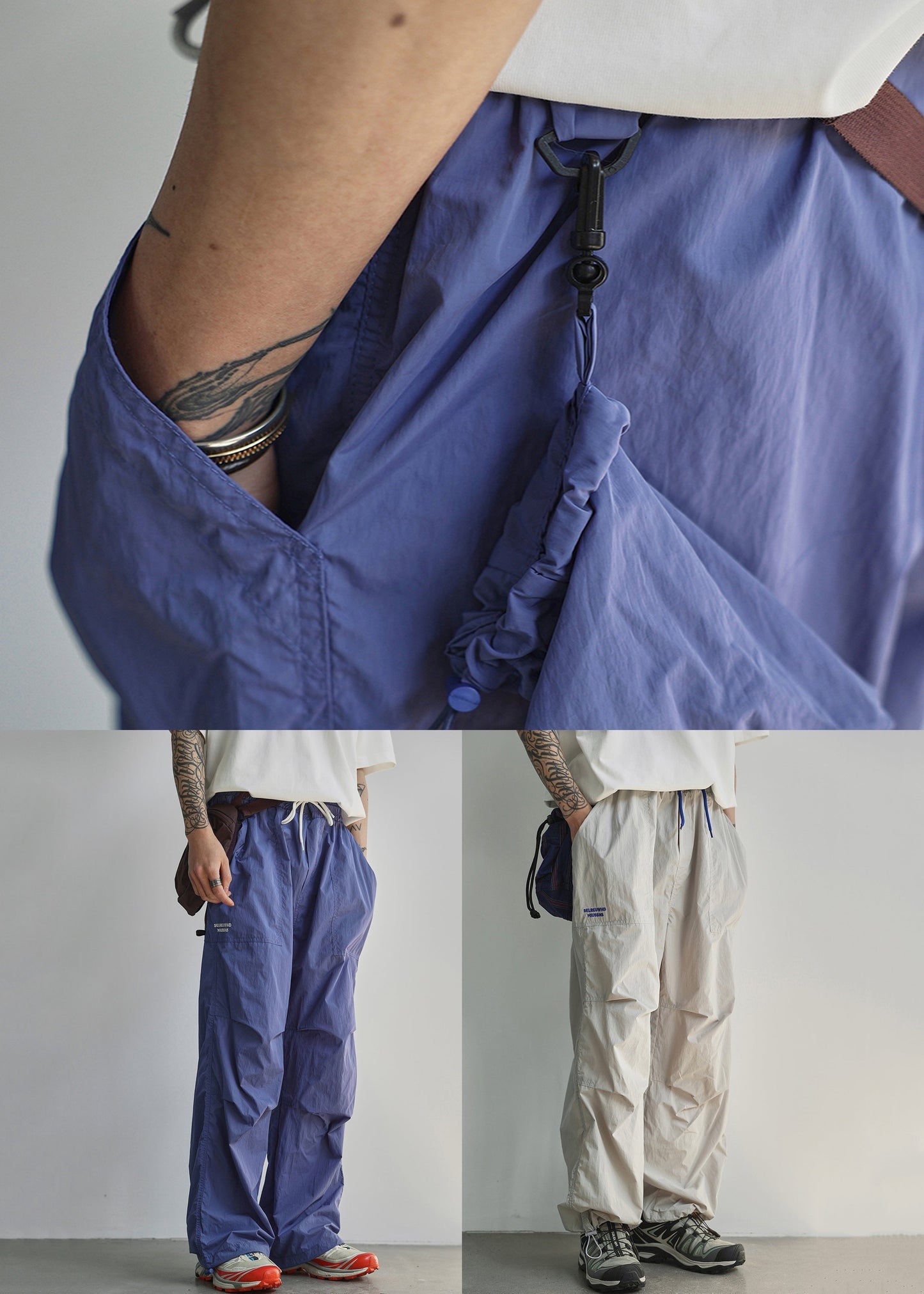 New Blue Letter Lace Up Pockets Cotton Pants Summer