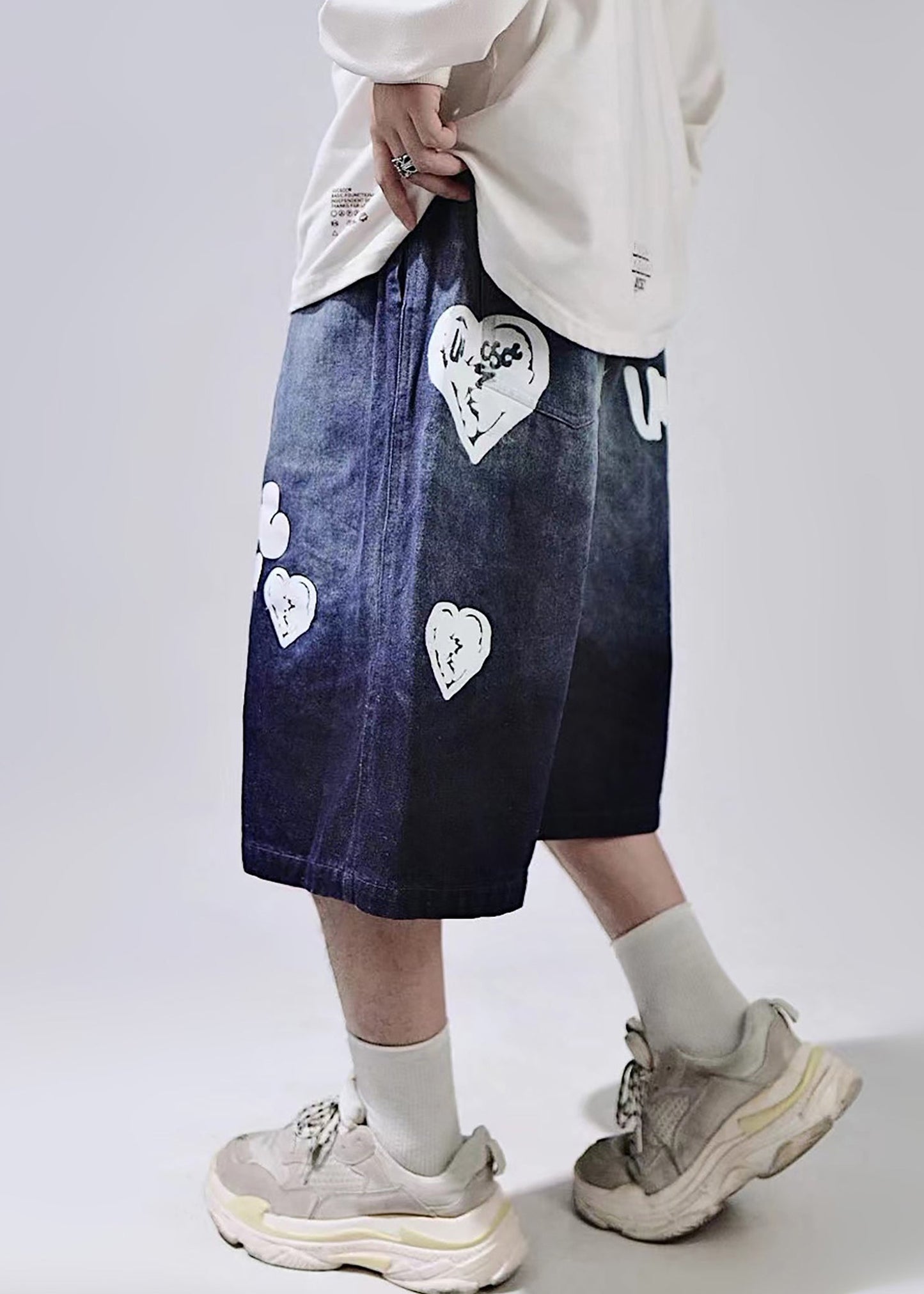 New Blue Print Lace Up Elastic Waist Shorts Summer
