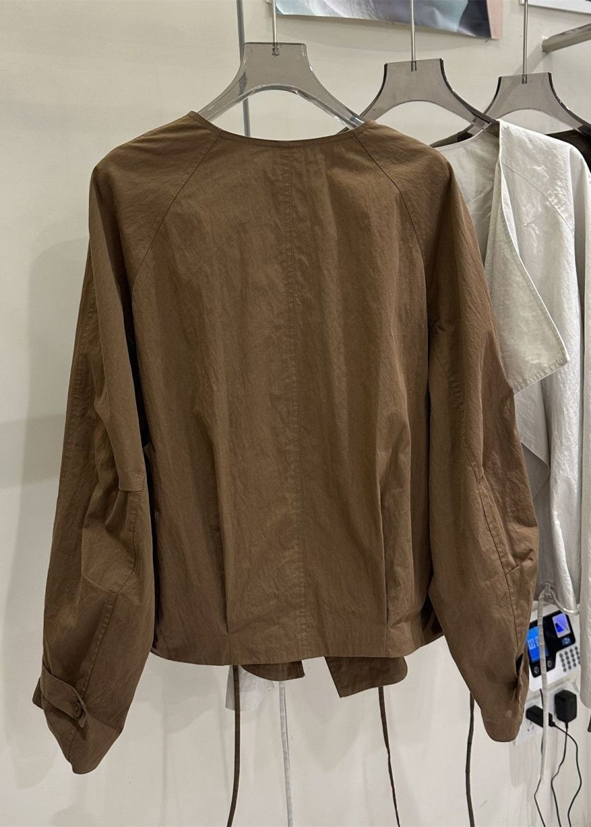 New Caramel Peter Pan Collar Patchwork Coats Spring