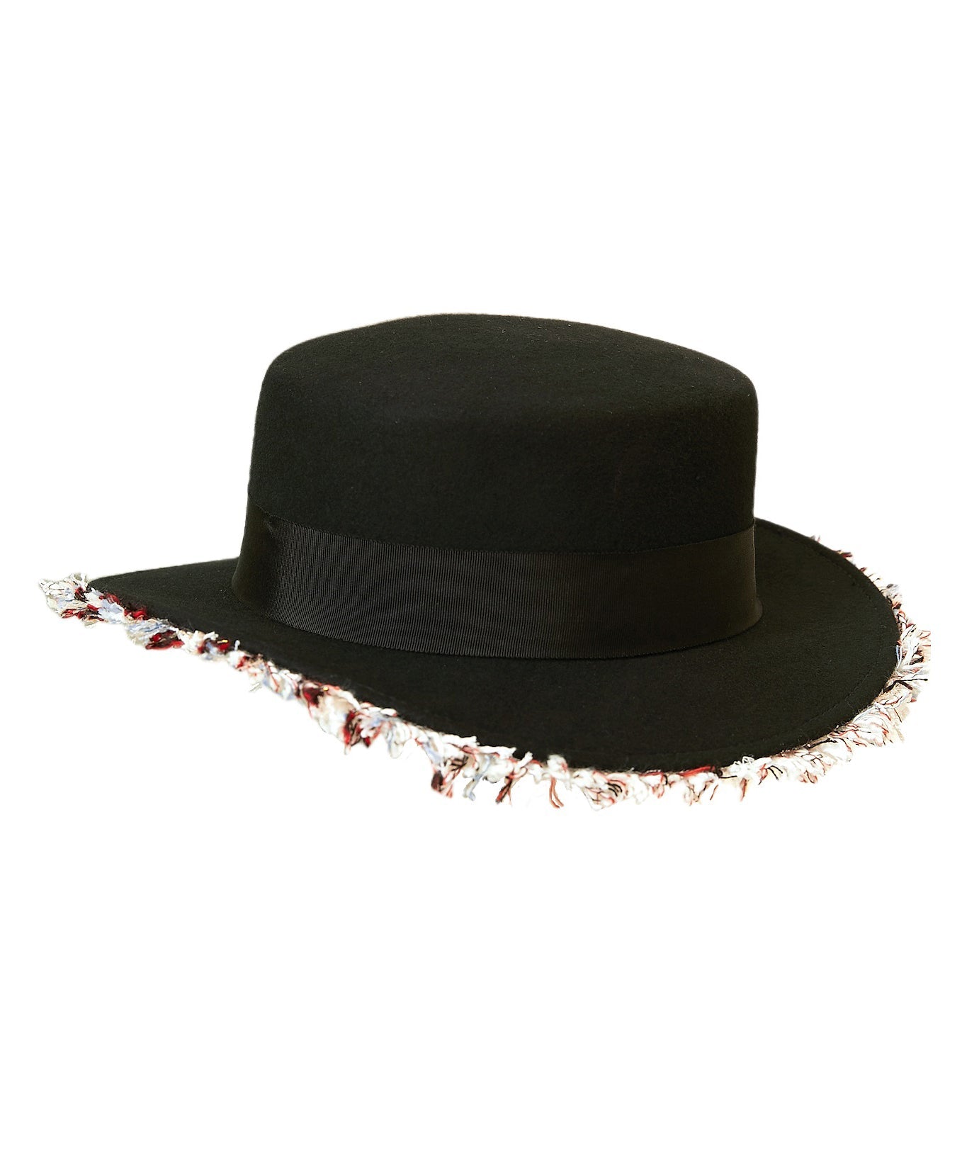 New French Black Applique Wool Cloche Hat