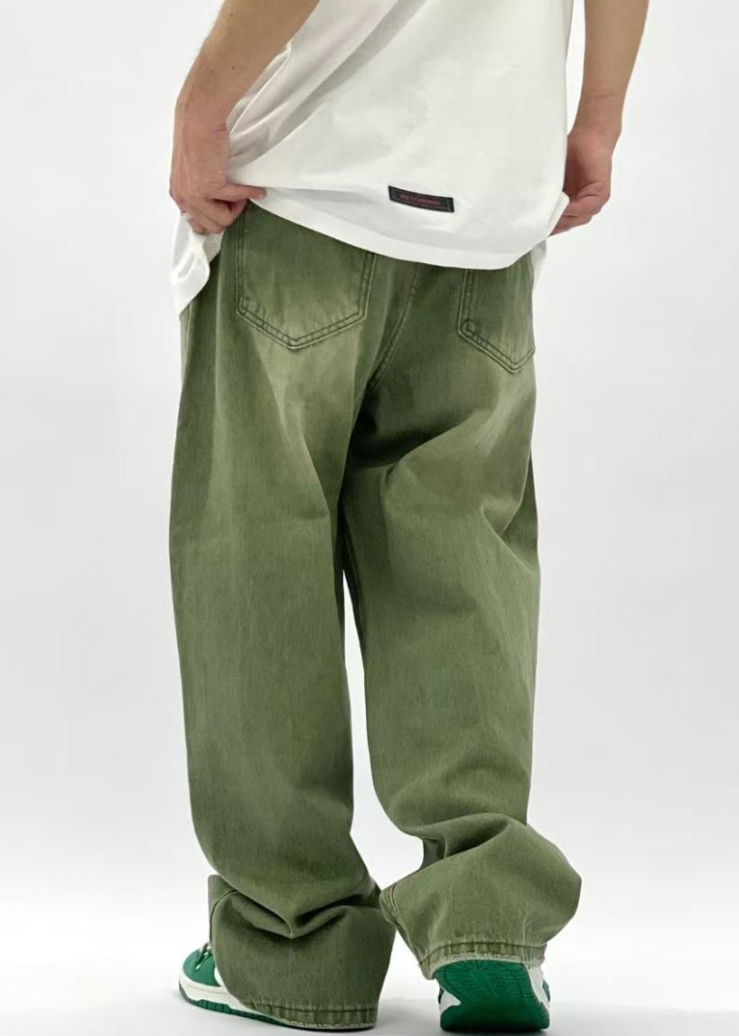 New Green Pockets High Waist Denim Pants Summer