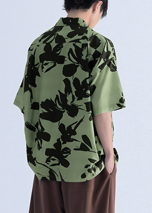 New Green Print Pockets Cotton Shirts Summer