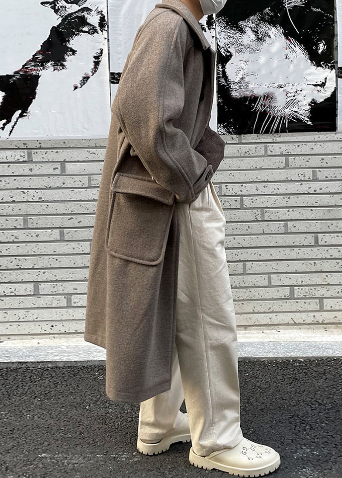 New Grey Button Pockets Woolen Long Coats Winter