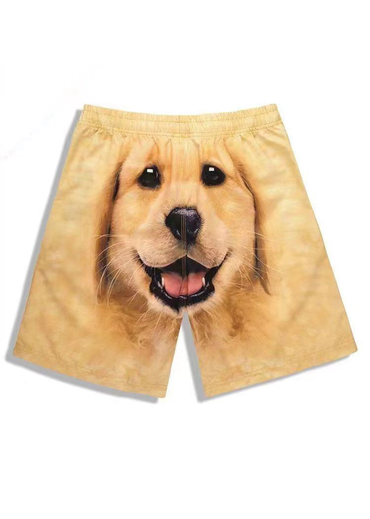 New Khaki Animal Print Elastic Waist Cotton Pajamas Shorts Summer