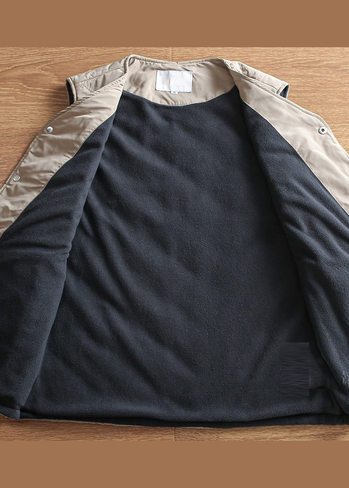 New Khaki V Neck Warm Fleece Vest in Spring