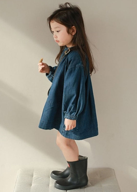 New Navy O Neck Button Patchwork Denim Shirts Coats Fall