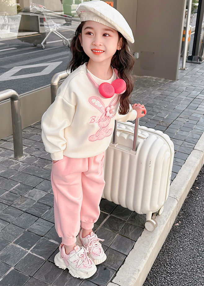 New Pink O-neck Kids Sweatshirt and Beam Pants Two Pieces Set Spring