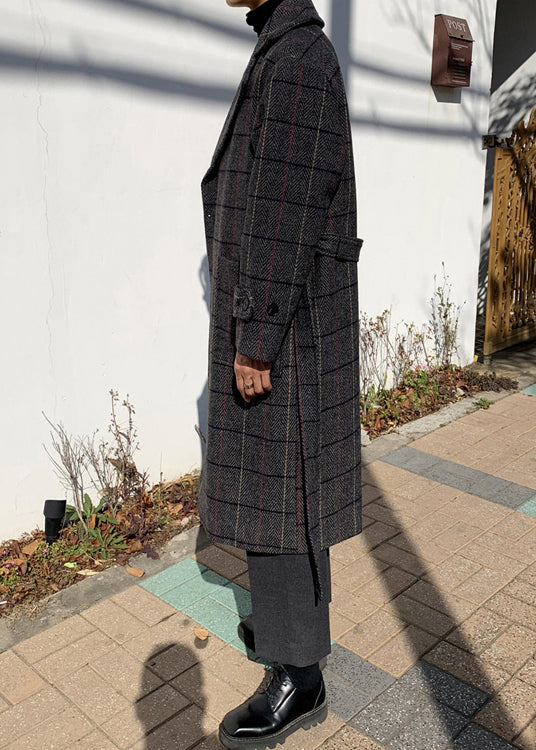 New Plaid Notched Button Pockets Woolen Coats Winter