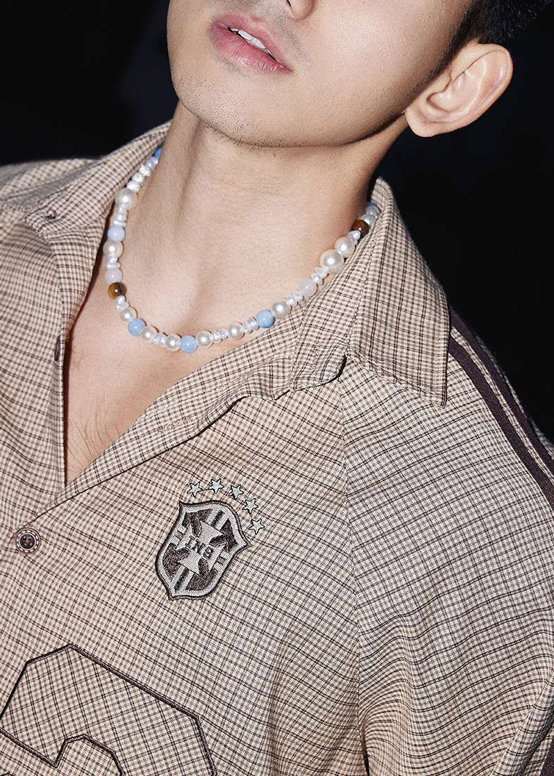 New Plaid Peter Pan Collar Striped Cotton Men Shirts Spring