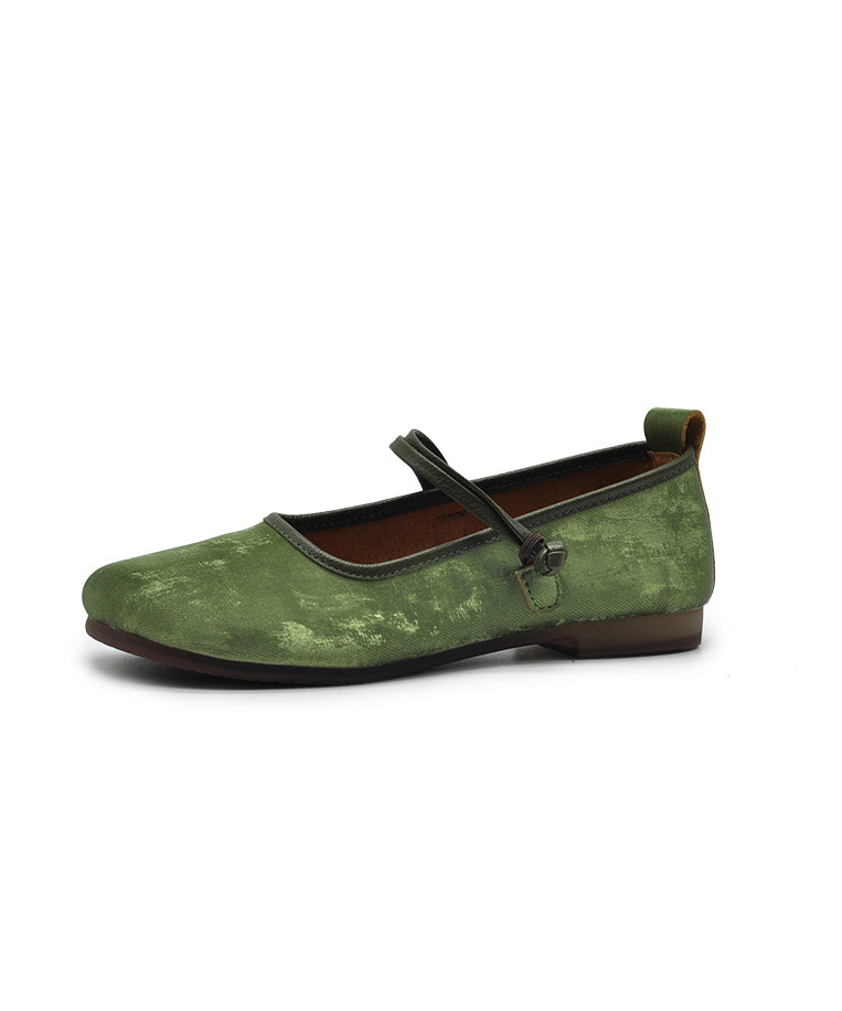 New Retro Green Buckle Strap Splicing Soft Flat Shoes