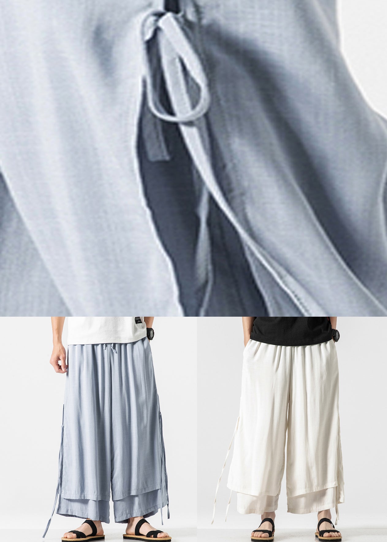 New White Lace Up Elastic Waist Cotton Crop Pants Summer