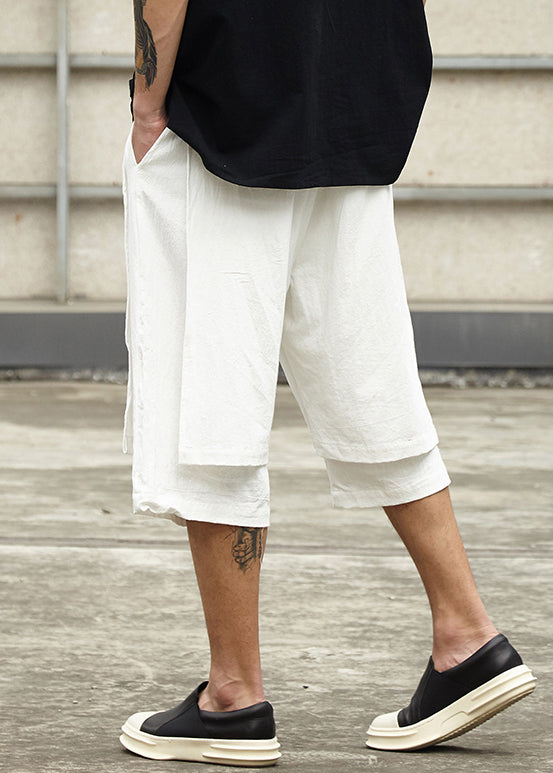 New White Pockets False Two Pieces Cotton Shorts Summer