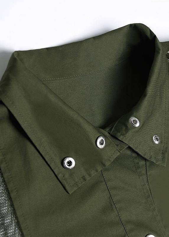 New Army Green Overcoat Long Lapel Drawstring Coats