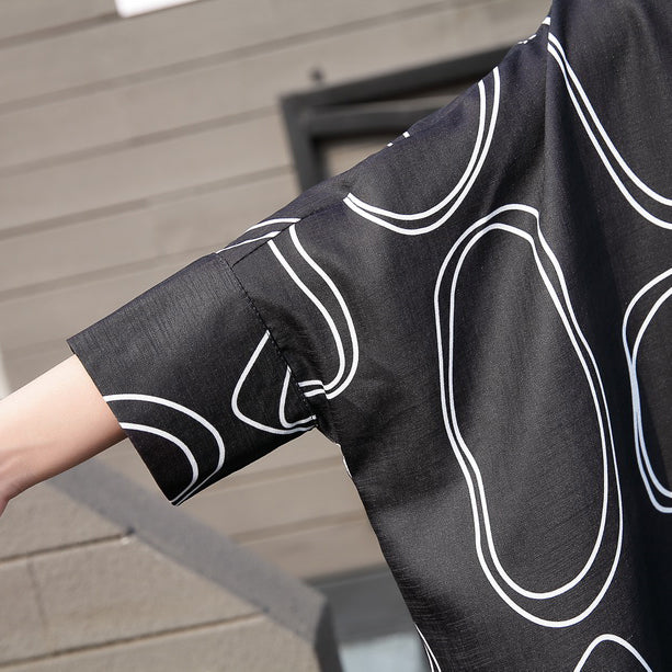 New Black Chiffon Dresses Prints Traveling Dress Boutique Batwing Sleeve Shirt Maxi Dresses