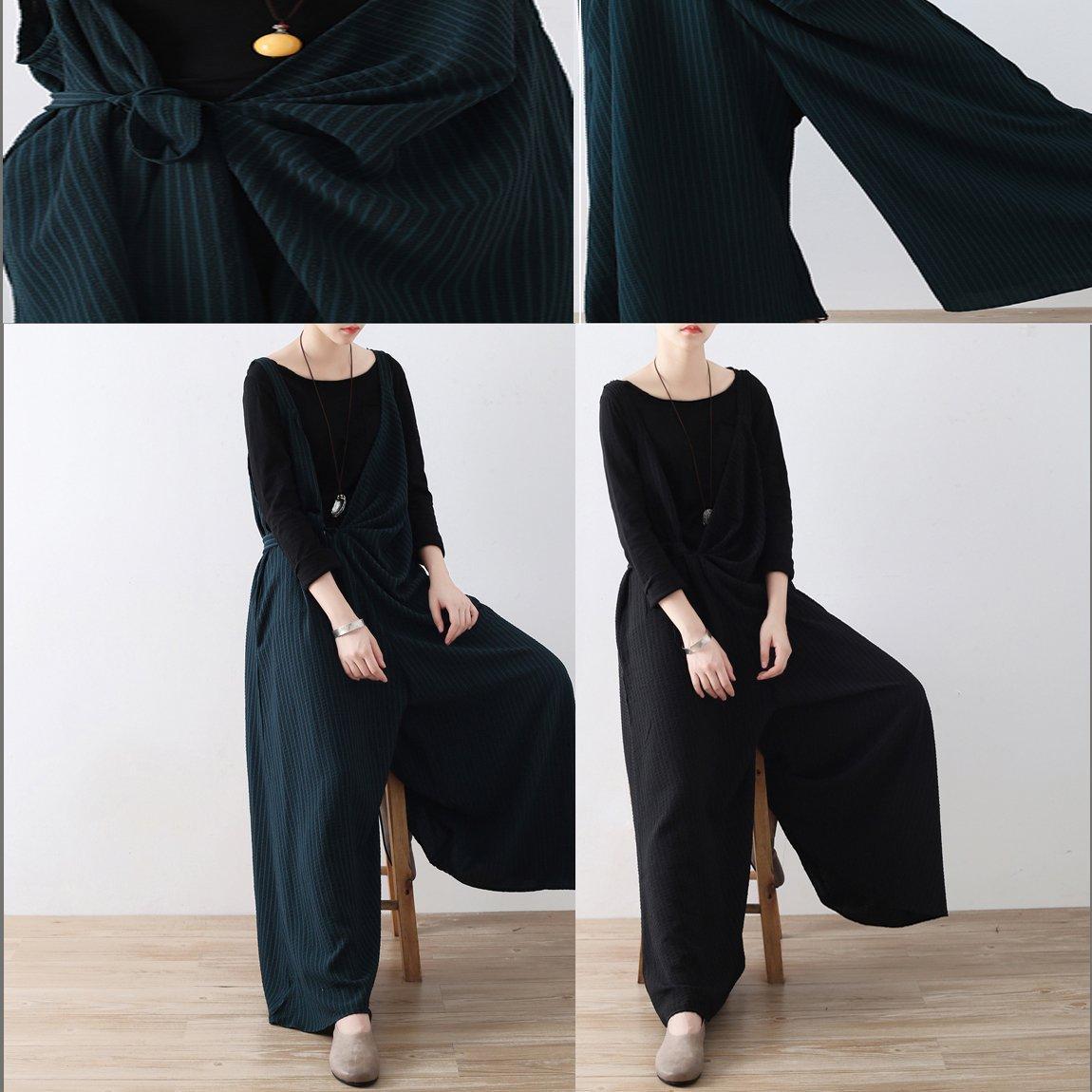 New Blackish Green Jumpsuit Pants Striped Wide Leg Oversize Jumpsuits Trousers Side