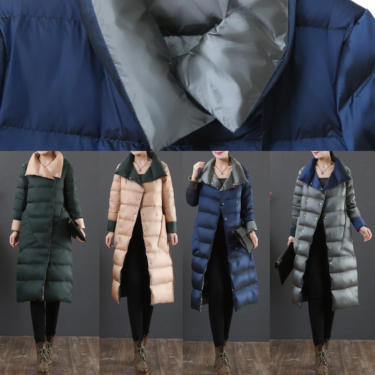 New Clothing Winter Jacket Coats Silver Gray Stand Collar Pockets Down Jacket Woman