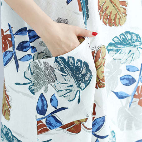 New Midi-length Linen Dress Oversized Linen Cotton Dress Fine Short Sleeve O Neck Linen Clothing Dresses