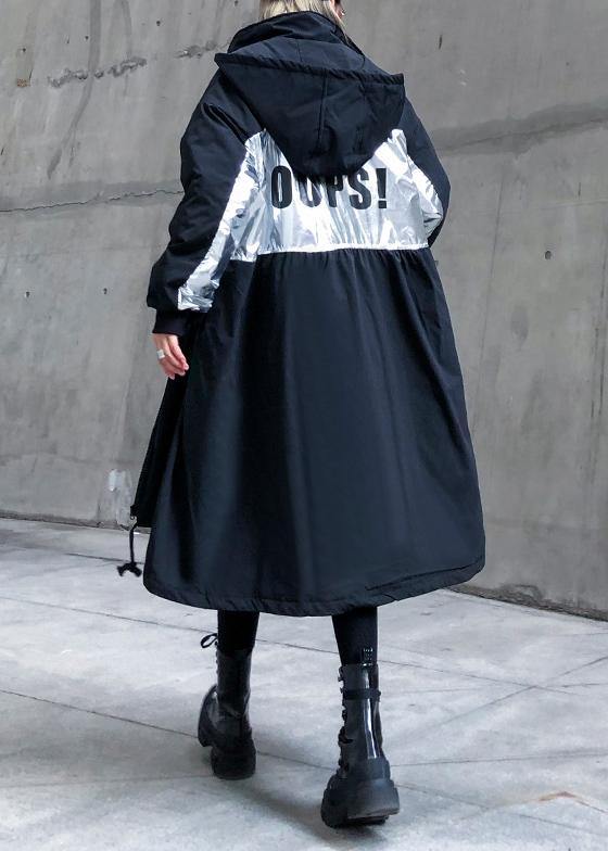 New Coats Outwear Black Hooded Drawstring Winter Parkas