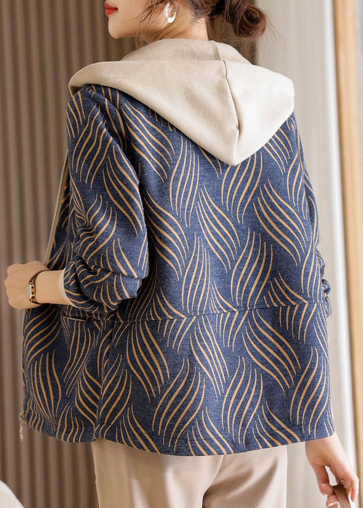Novelty Yellow Zippered Striped Hoodie Coat Spring