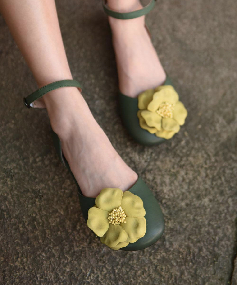 Orange Flat Sandals Cowhide Leather Comfy Splicing