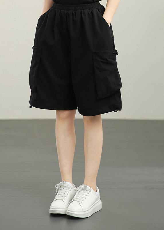 Organic Black Elastic Waist Hot Pants Summer