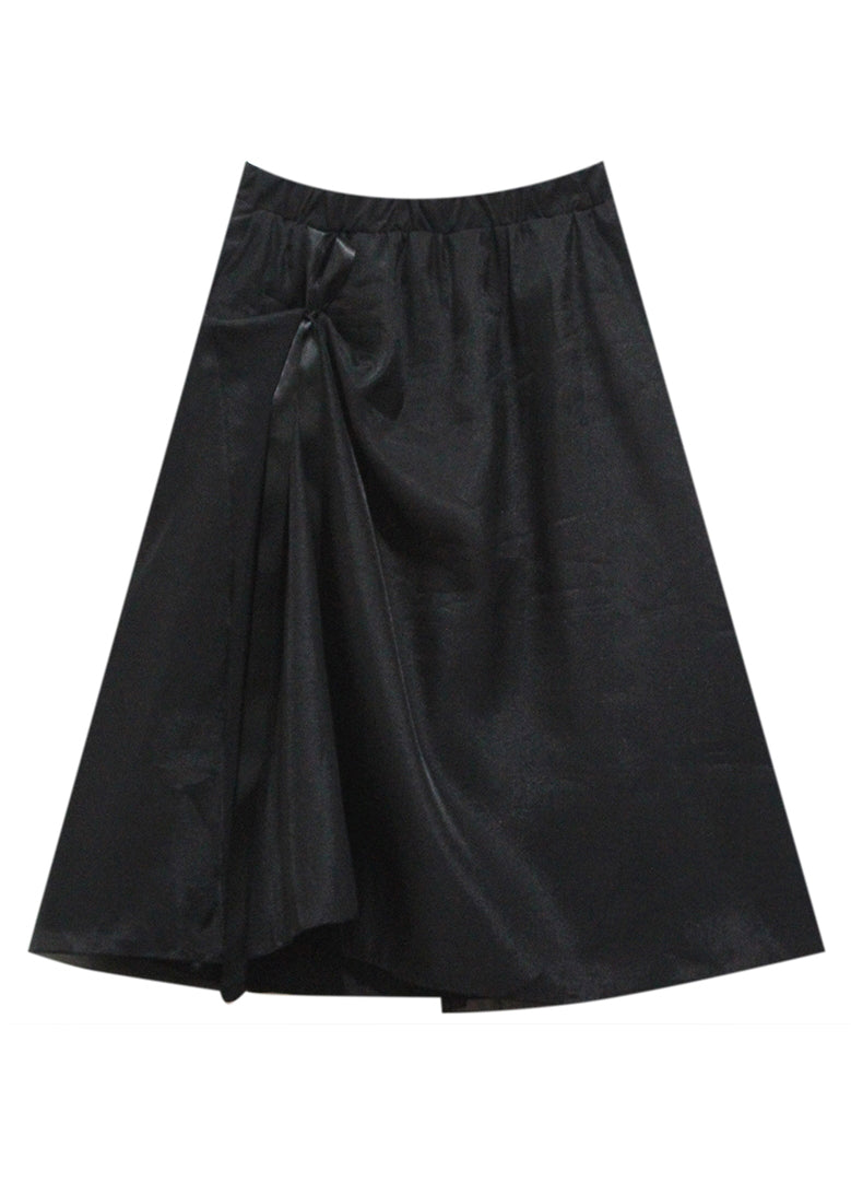Organic Black Patchwork Wrinkled Tie Waist Tulle a Line Skirts Summer