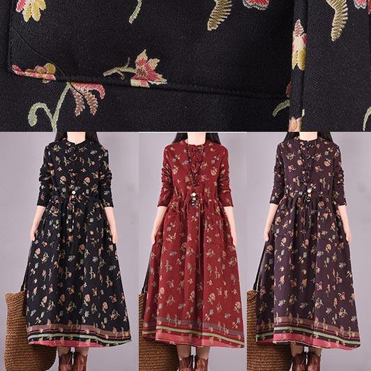 Organic Drawstring Spring Quilting Clothes Shirts Purple Print Robes Dress