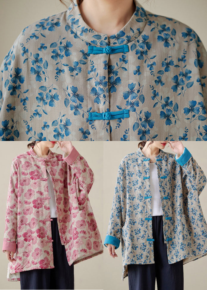 Organic Gray Crane Oversized Print Fine Cotton Filled Coat Outwear Winter