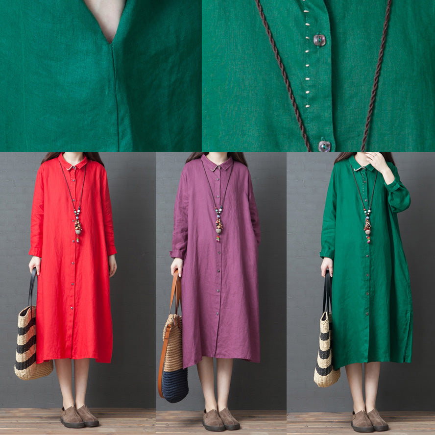 Organic Green Linen Robes Indian Online Shopping Lapel Collar Linen Robes Shirt Dress