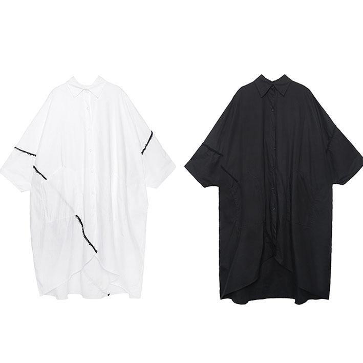 Organic Lapel Pockets Patchwork Cotton Spring Clothes for Design Black Traveling Dress