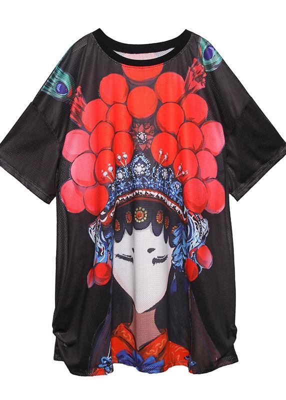 Organic O Neck Baggy Dresses Neckline Black Print Dress