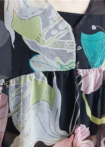 Organic Print Tops O Neck Petal Sleeve Tunic Blouse