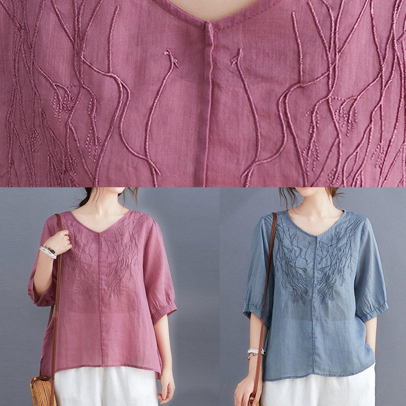Organic Rose Clothes for V Neck Embroidery Daily Blouses