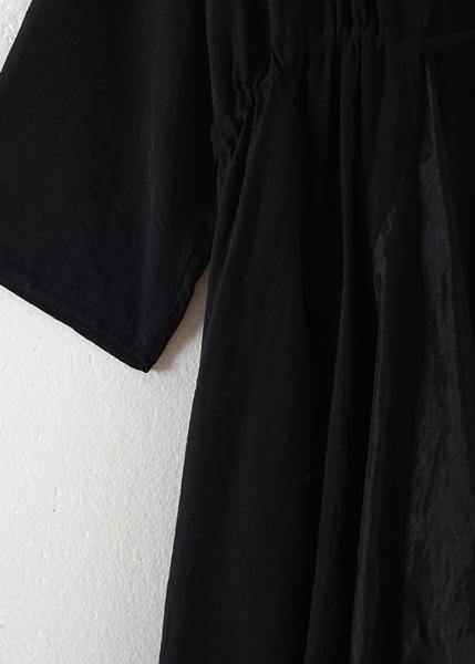 Organic V Neck Asymmetric Cotton Tunics Sewing Black a Line Dress