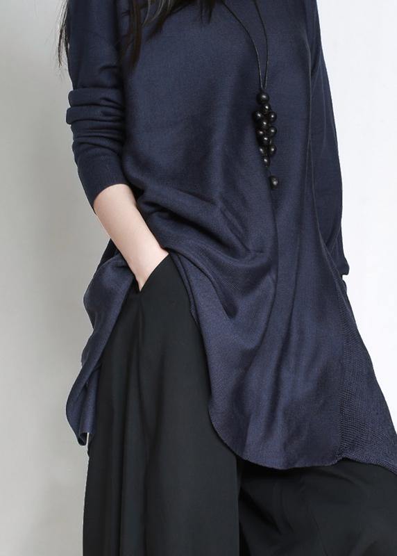 Oversized Blue Sweater Wardrobes Asymmetric Daily O Neck Sweater Dress