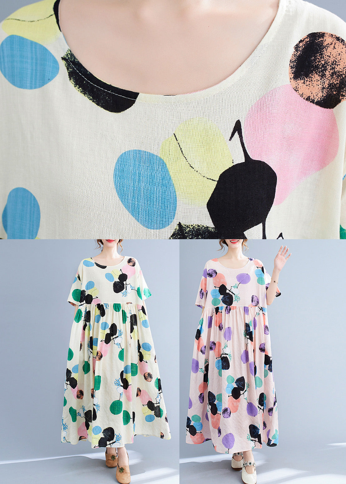 Pink O-neck Wrinkled Cozy Maxi Dresses Summer
