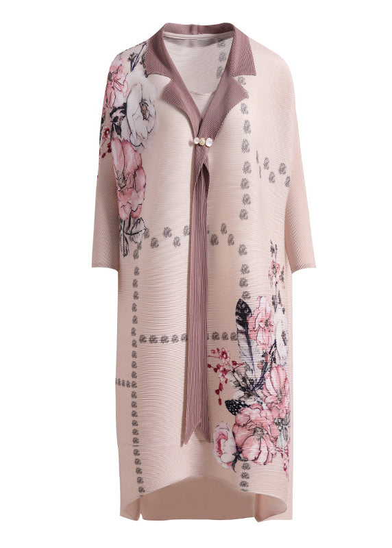 Apricot Peter Pan Collar Print Low High Design Maxi Dress Long Sleeve
