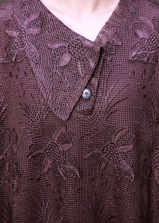 Art Chocolate Asymmetrical Lace Dress Spring