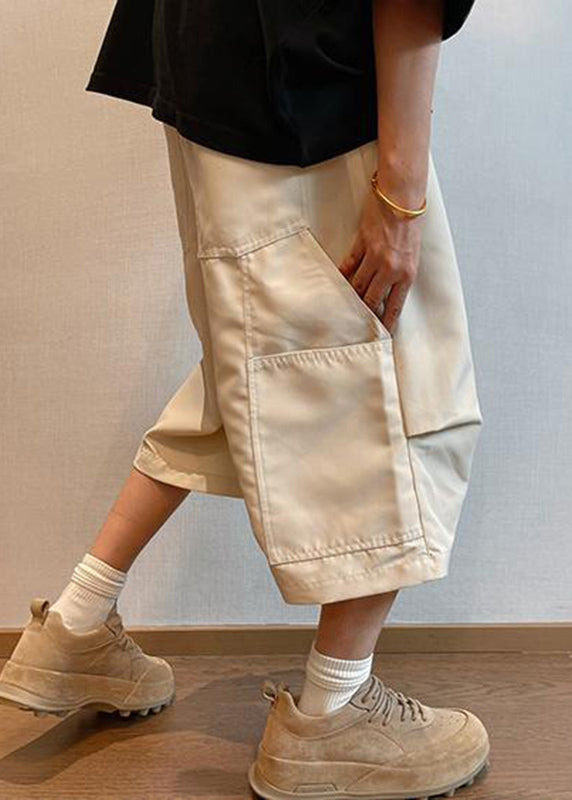 Beige Pockets High Waist Pants Summer