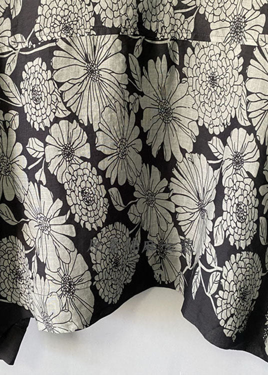 Black O Neck Print Patchwork Cotton Blouse T Shirt Summer