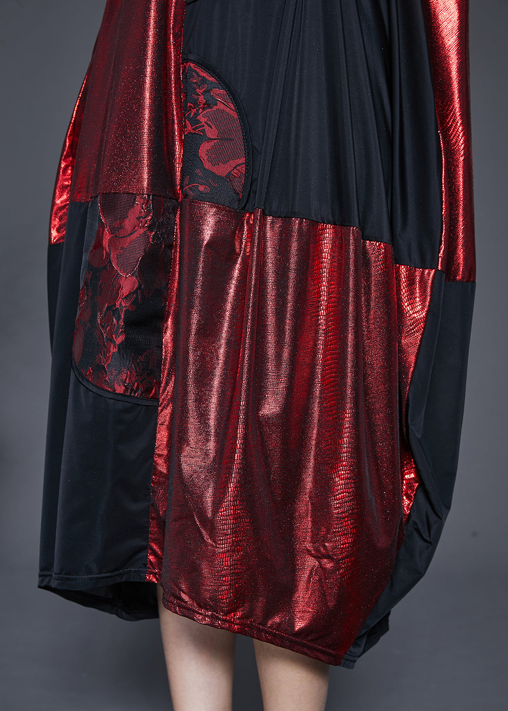 Black Oversized Patchwork Silk Holiday Dress Spring