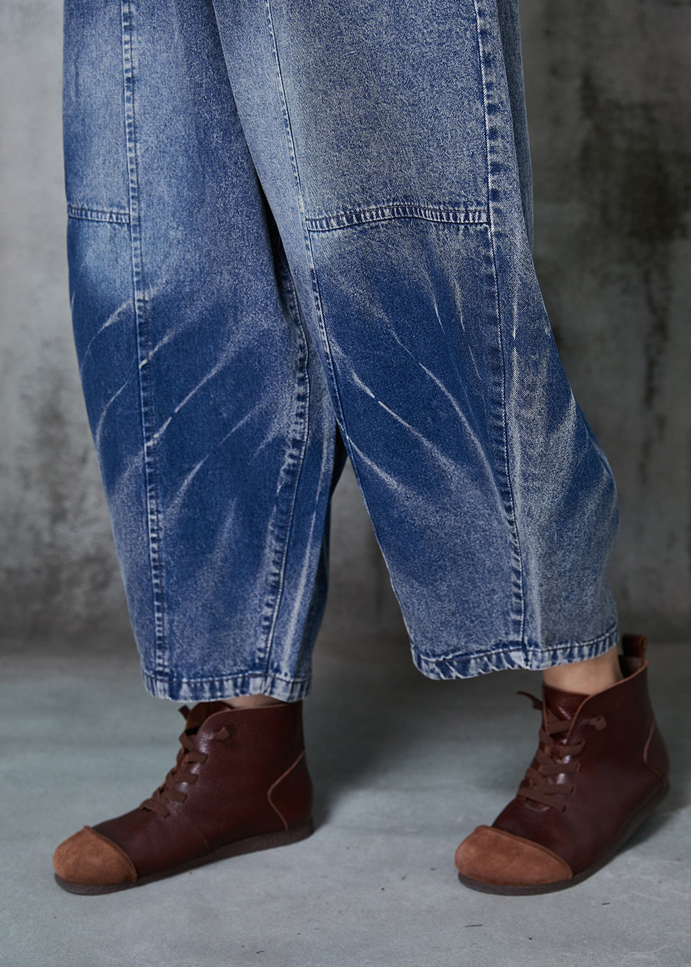 Blue Oversized Patchwork Denim Crop Pants Spring