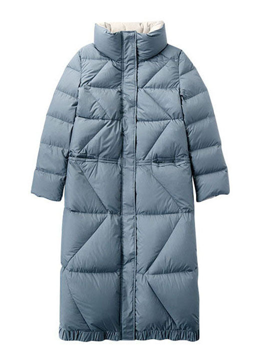Blue Zippered Pockets Winter Duck Down Coats