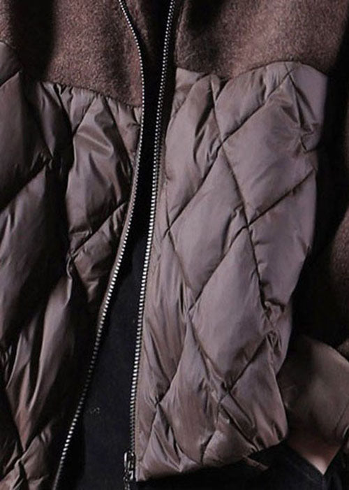 Chocolate Hooded Patchwork Duck Down Winter Down Coat