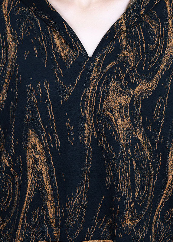 Chocolate Hooded Print Woolen Party Dress Spring