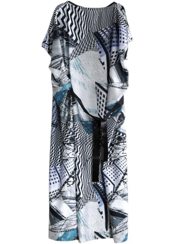 Gray Print Silk Robe Dresses Tunic