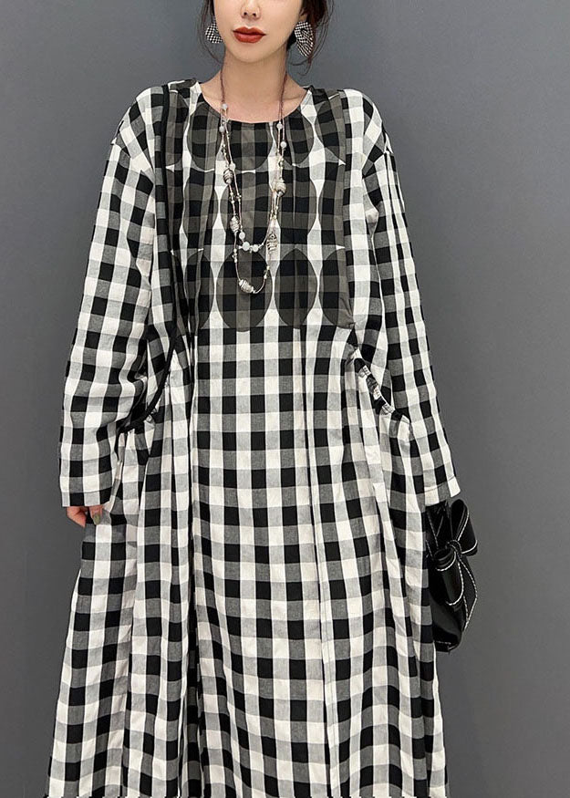 Grey Oversized Plaid Cotton Beach Dress Spring